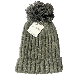 Lemon Warm & Cozy Woman’s Pom Pom Winter Hat Grey